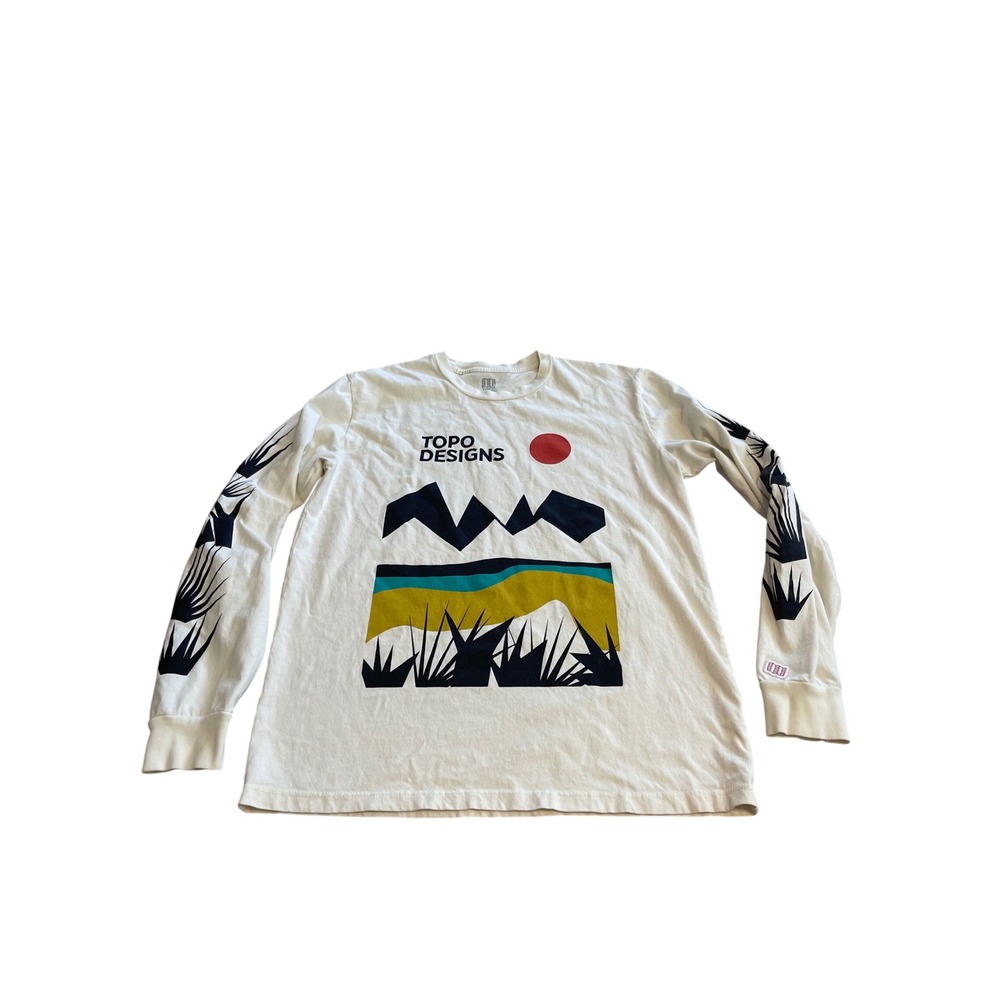 Topo Designs Mens Organic Cotton Long Sleeve Graphic Tee Off White Desert M